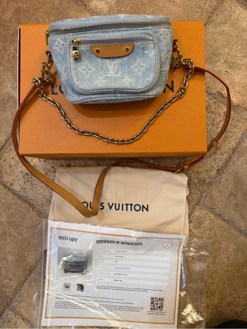 Louis Vuitton Light Blue Denim Monogram mini  Crossbody with Leather Trim